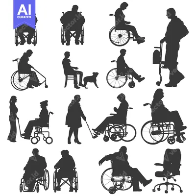 Silhouettes of People in Wheelchairs and Other Seating