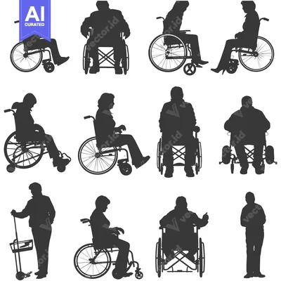 Silhouettes of People in Wheelchairs and Standing