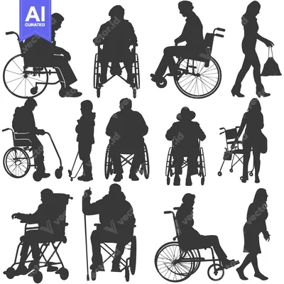 Aset desain premium: Silhouettes of People in Wheelchairs and with Walkers
