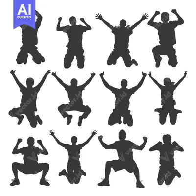 Silhouettes of People Jumping in the Air with Arms Raised in Celebrati