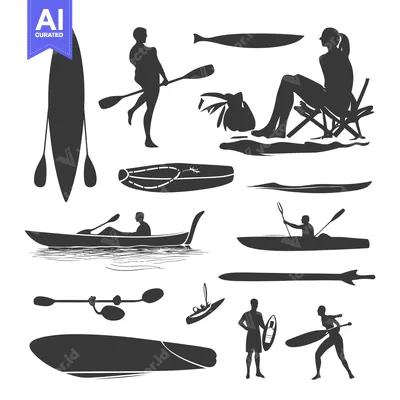 Premium design asset: Silhouettes of People Kayaking, Canoeing, and Paddle Boarding
