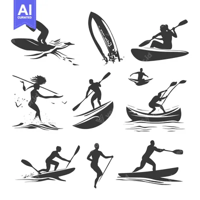 Silhouettes of People Kayaking, Canoeing, and Stand-Up Paddleboarding