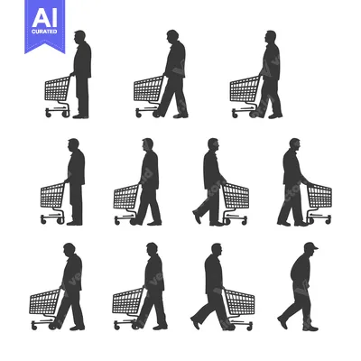 Silhouettes of People Pushing Shopping Carts