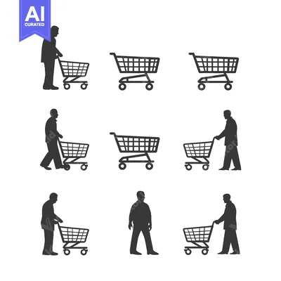 Silhouettes of People Pushing Shopping Carts