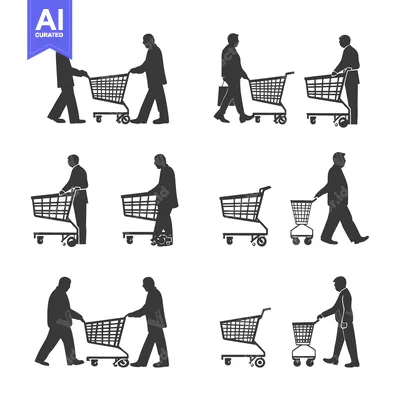 Popular premium asset: Silhouettes of People Pushing Shopping Carts in Various Positions