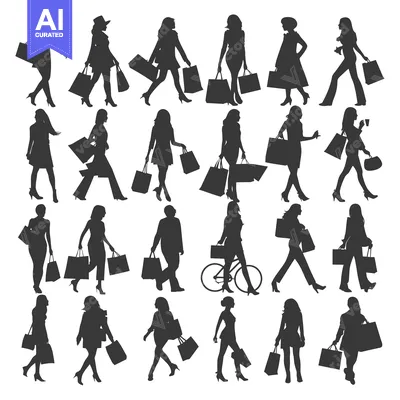 Premium design asset: Silhouettes of People Shopping with Bags