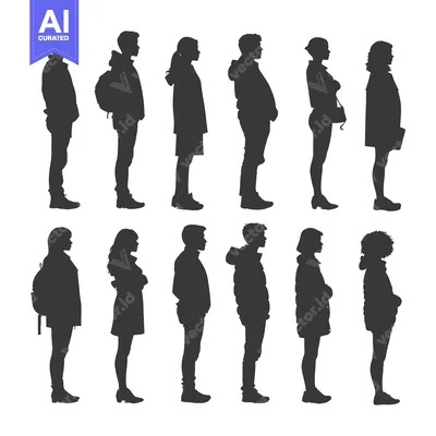 Silhouettes of People Standing in a Line