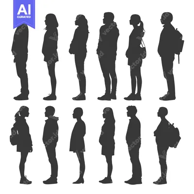 Aset premium populer: Silhouettes of People Standing in a Line, Facing Right