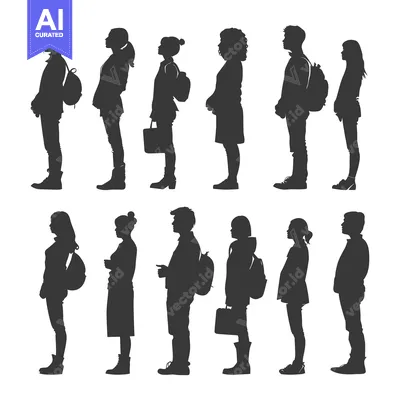 Premium design asset: Silhouettes of People Standing in a Line, Some With Backpacks