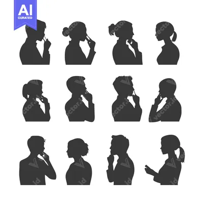 Aset desain premium: Silhouettes of People Thinking and Holding Their Chins