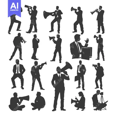 Aset desain premium: Silhouettes of People Using Megaphones and Holding Briefcases