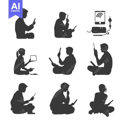 Aset premium populer: Silhouettes of People Using Various Devices