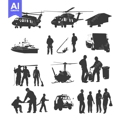 Premium design asset: Silhouettes of People, Vehicles, and Objects