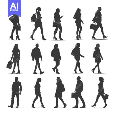 Silhouettes of People Walking with Bags and Accessories