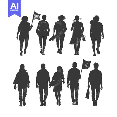Popular premium asset: Silhouettes of People Walking with Flags and Bags