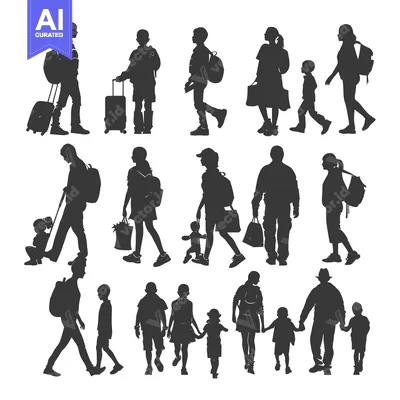Aset premium populer: Silhouettes of People Walking with Luggage and Backpacks