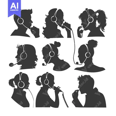 Aset desain premium: Silhouettes of People Wearing Headsets