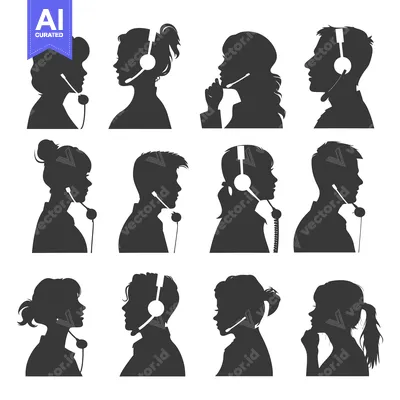 Aset desain premium: Silhouettes of People Wearing Headsets