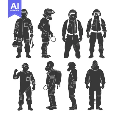 Silhouettes of People Wearing Protective Gear and Clothing