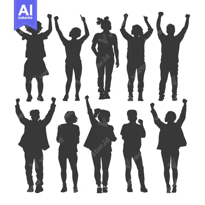 Silhouettes of People with Arms Raised in Celebration