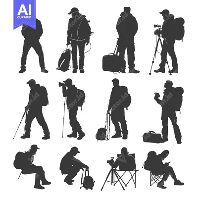 Silhouettes of People with Backpacks and Travel Gear