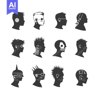 Silhouettes of People with Diverse Hairstyles and Body Modifications