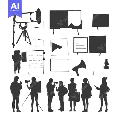 Silhouettes of People with Filmmaking Equipment and Props