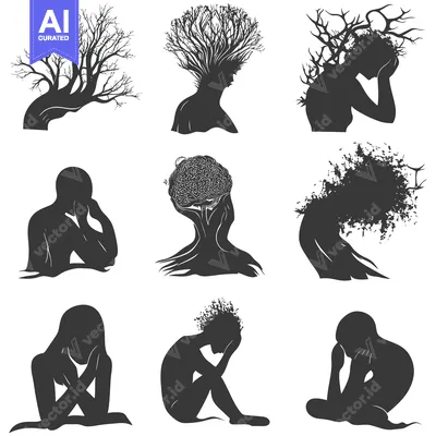 Silhouettes of People With Trees and Branches Growing from Their Heads