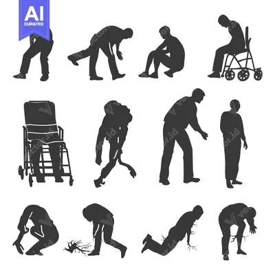 Silhouettes of People with Various Disabilities and in Wheelchairs