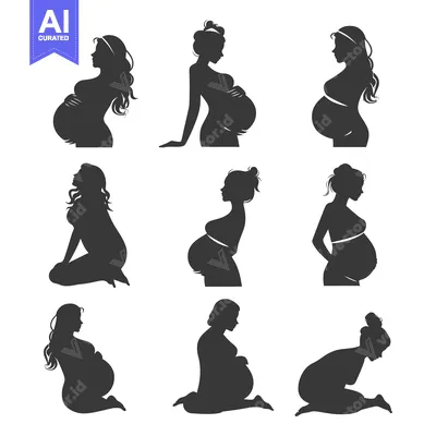 Silhouettes of Pregnant Women in Various Poses