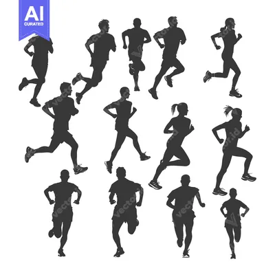 Aset desain premium: Silhouettes of Runners in Different Running Poses