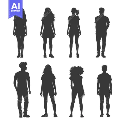 Premium design asset: Silhouettes of Seven People Standing in Casual Clothing