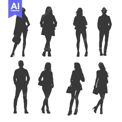 Popular premium asset: Silhouettes of seven people with various poses and accessories