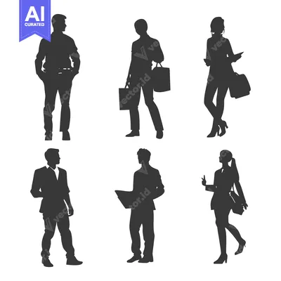Silhouettes of Six Business People in Various Poses
