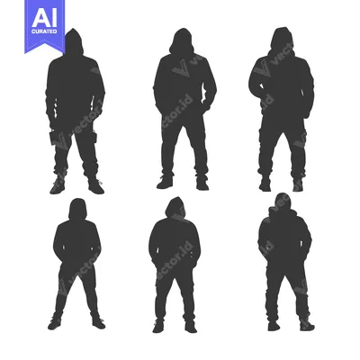 Silhouettes of Six Hooded Figures in Casual Clothing
