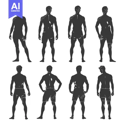 Popular premium asset: Silhouettes of Six Men in Shorts Standing in Various Poses