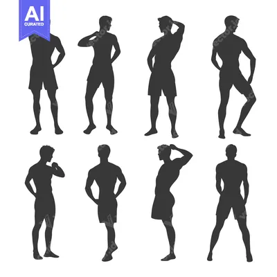 Silhouettes of Six Muscular Men Posing in Shorts