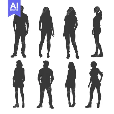 Aset desain premium: Silhouettes of Six People in Casual Clothing