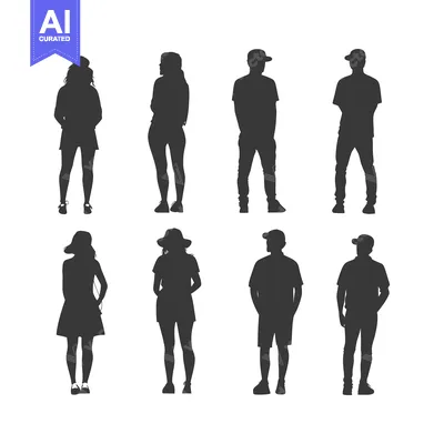 Aset premium populer: Silhouettes of Six People Standing in a Row