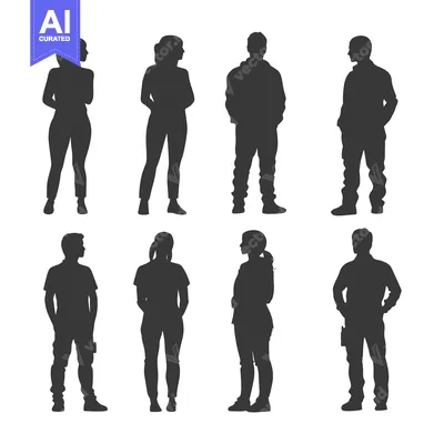 Popular premium asset: Silhouettes of Six People Standing in Casual Clothing