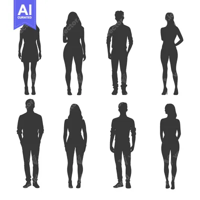 Aset desain premium: Silhouettes of Six People Standing in Different Poses
