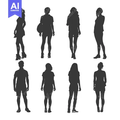 Aset premium populer: Silhouettes of six people standing in various casual poses.
