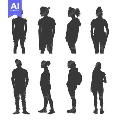 Aset premium populer: Silhouettes of Six People Standing in Various Poses
