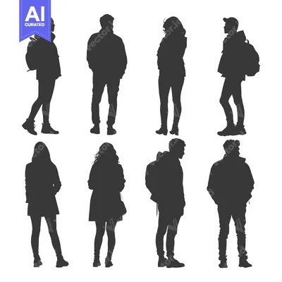 Silhouettes of Six People Standing with Backpacks