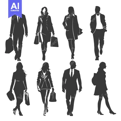 Aset premium populer: Silhouettes of Six People Walking with Bags
