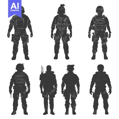 Silhouettes of Six Soldiers in Full Combat Gear