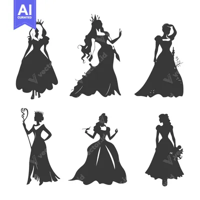 Popular premium asset: Silhouettes of Six Women in Dresses and Crowns