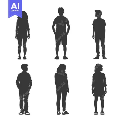Aset premium populer: Silhouettes of Six Young People Standing in Casual Clothing