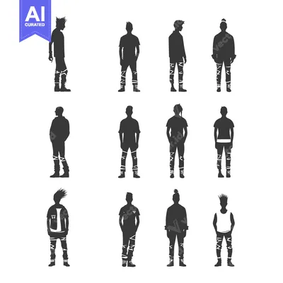 Silhouettes of Stylish Men in Ripped Jeans and Boots