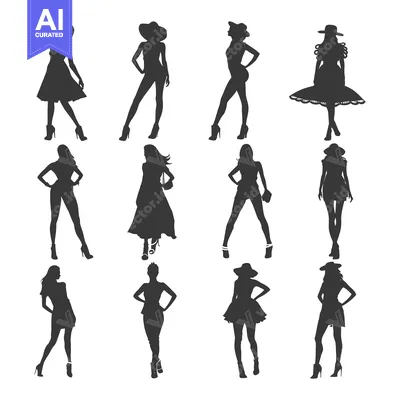Aset premium populer: Silhouettes of Stylish Women in Dresses and Hats